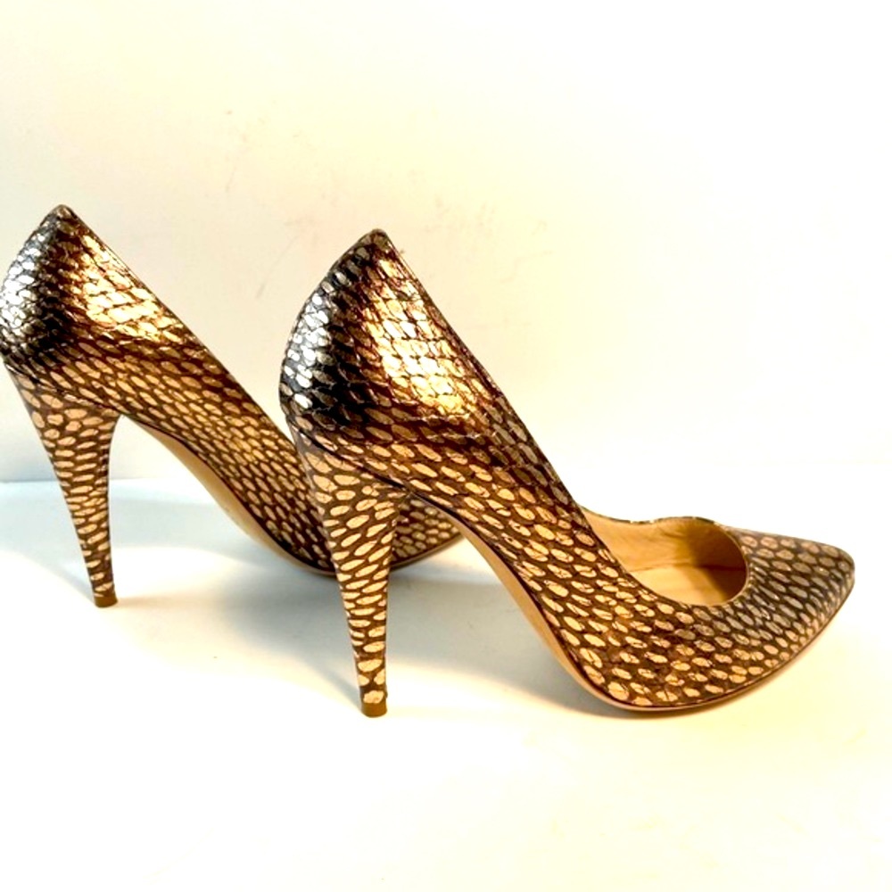 Loeffler Randall rose gold snakeskin print heels 7.5